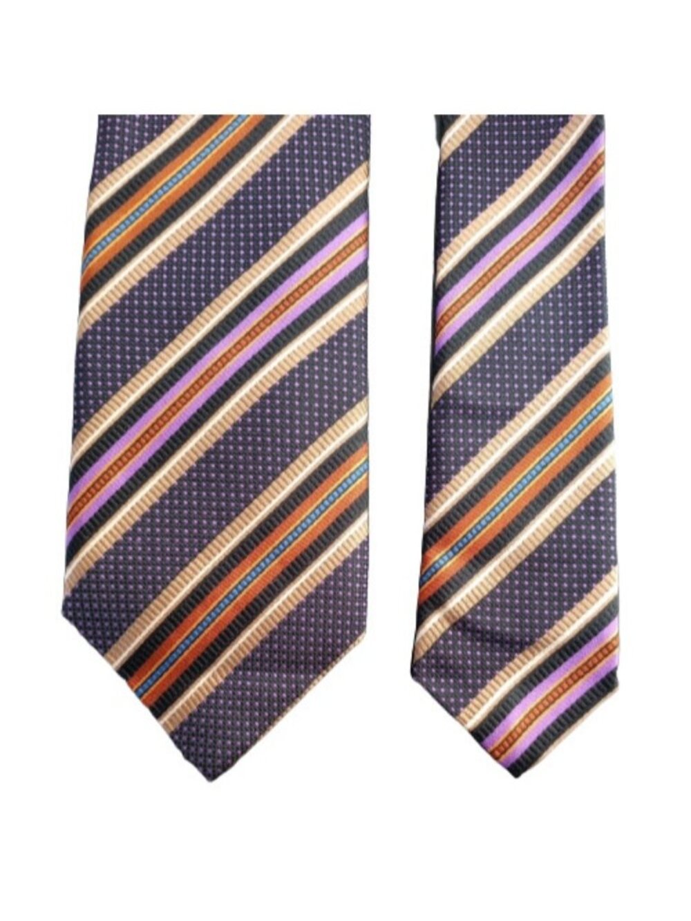JZ Richards Mens Necktie Tie Purple Lavender Blue Black Orange Stripes Silk 58"